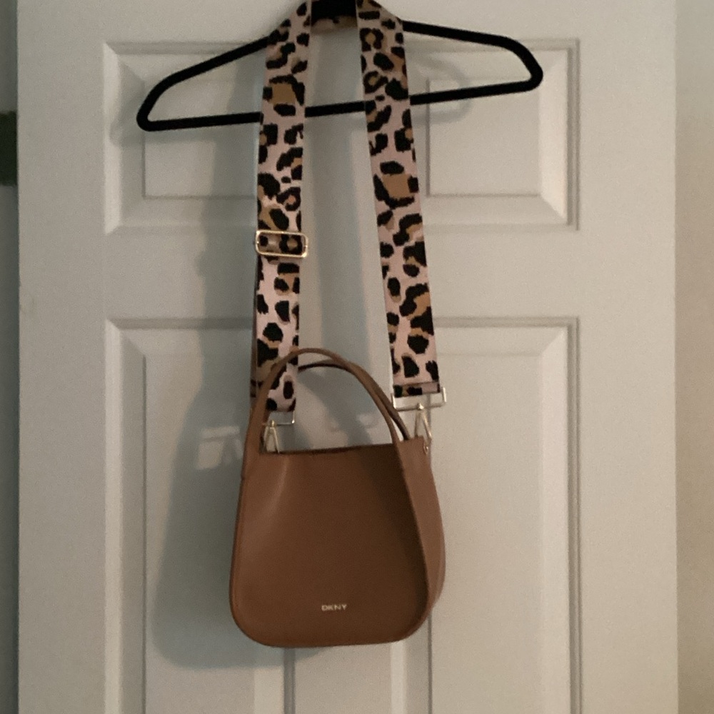DKNY Tan Crossbody Bag with Leopard Strap